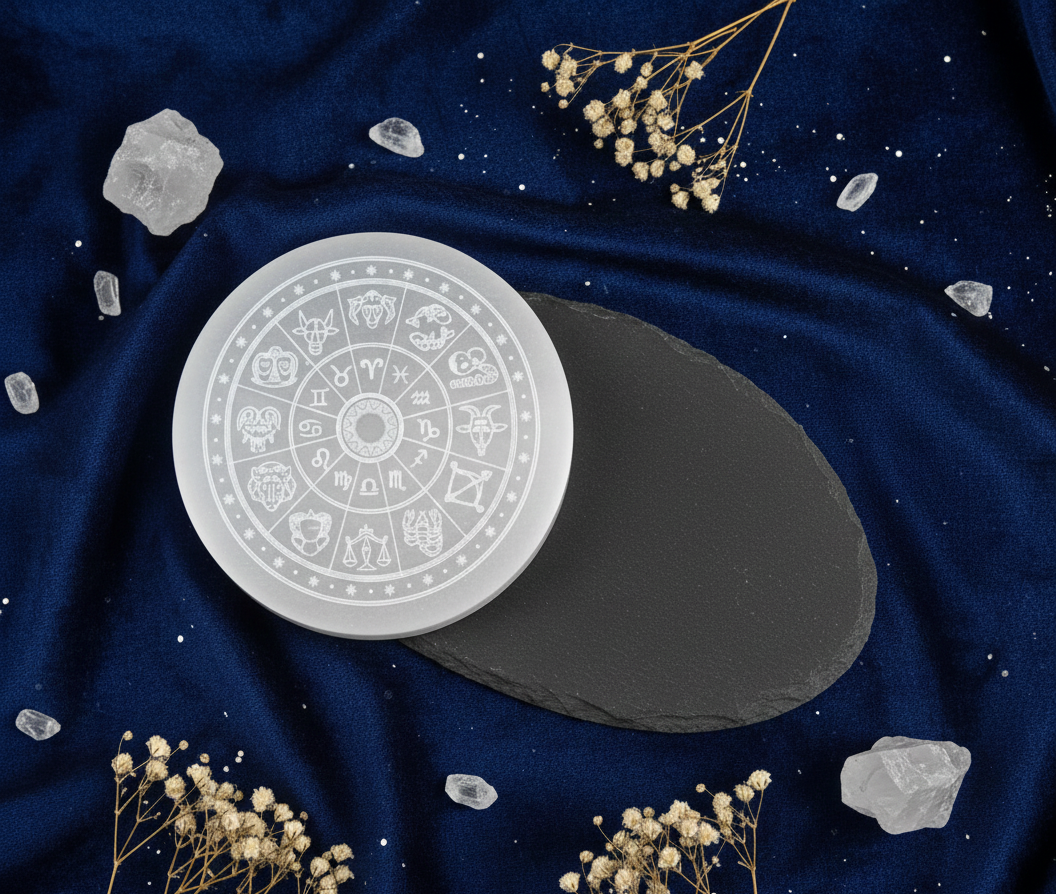 Natural Selenite Zodiac Charging Plate