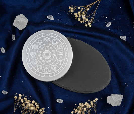 Natural Selenite Zodiac Charging Plate