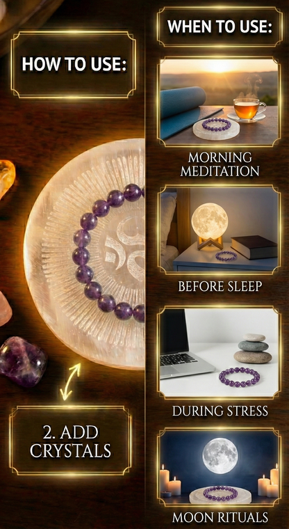 Om Engraved Selenite Charging Plate.