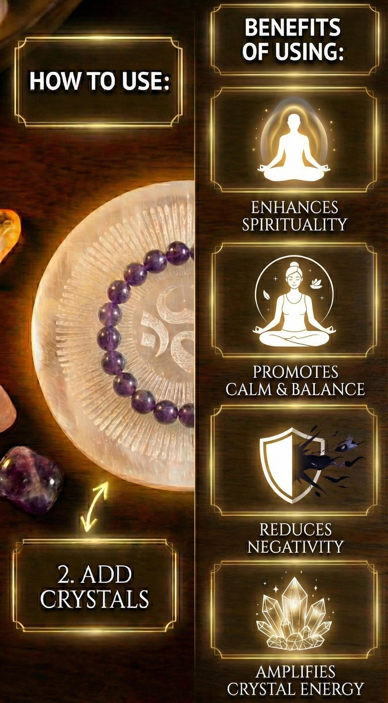 Om Engraved Selenite Charging Plate.